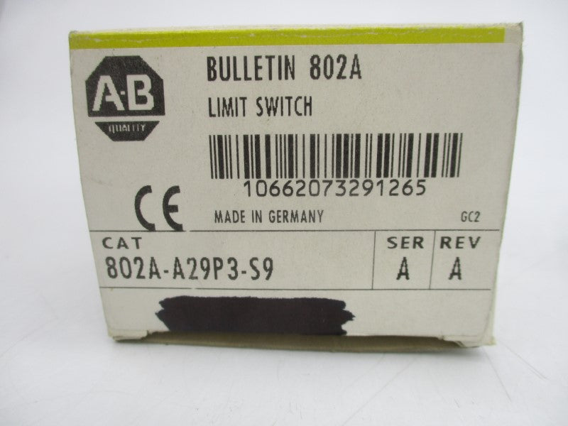 ALLEN BRADLEY 802A-A29P3-S9 SER. A 300VAC 6A (BK/YL) NSMP
