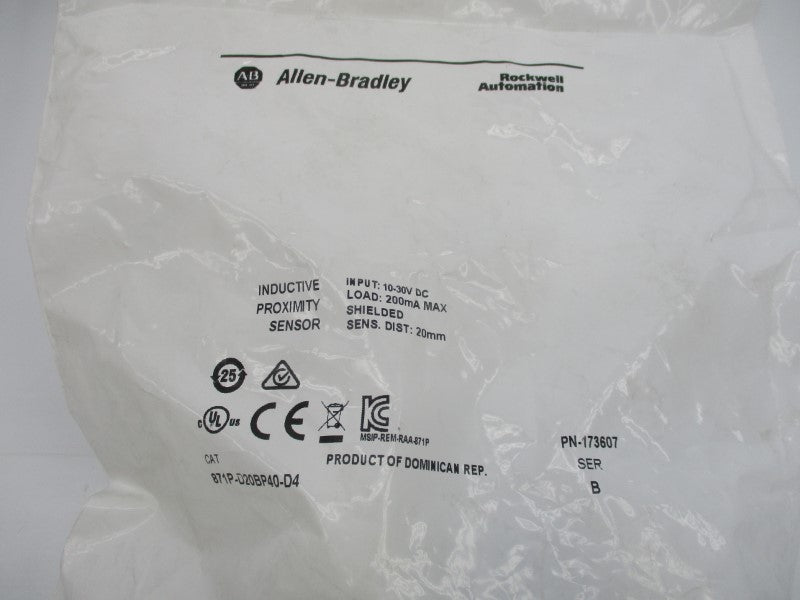 ALLEN BRADLEY 871P-D20BP40-D4 SER. B 10-30VDC NSMP