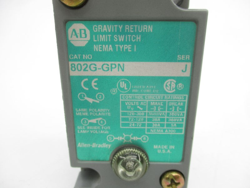 ALLEN BRADLEY 802G-GPN SER. J 120-300VAC 30A NSNP