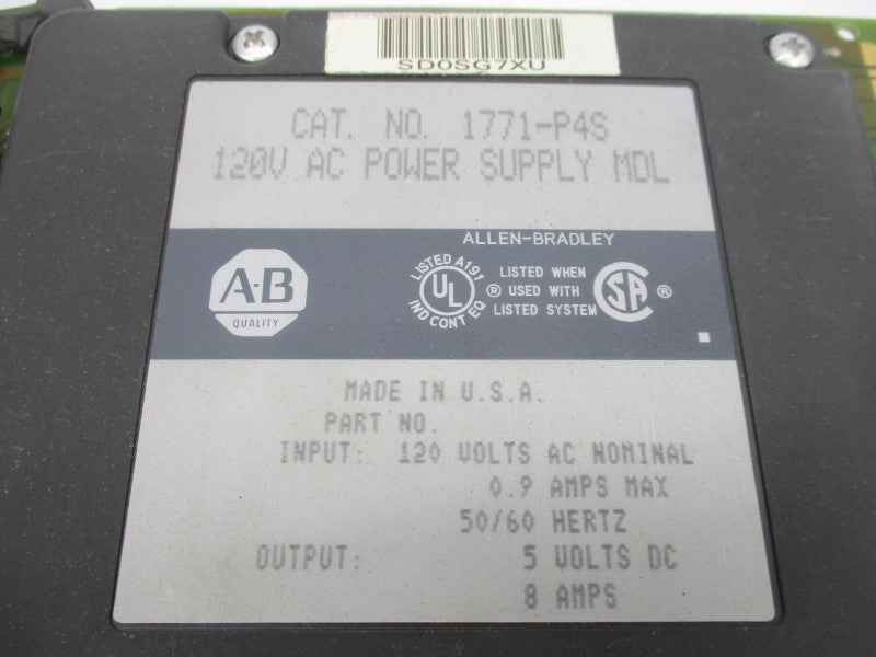 ALLEN BRADLEY 1771-P4S 120VAC (NO KEY) UNMP