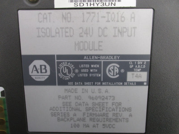 ALLEN BRADLEY 1771-IQ16 24VDC (NO TERMINAL) UNMP