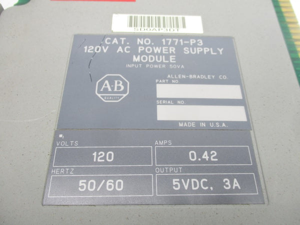 ALLEN BRADLEY 1771-P3 120VAC (NO KEY) UNMP