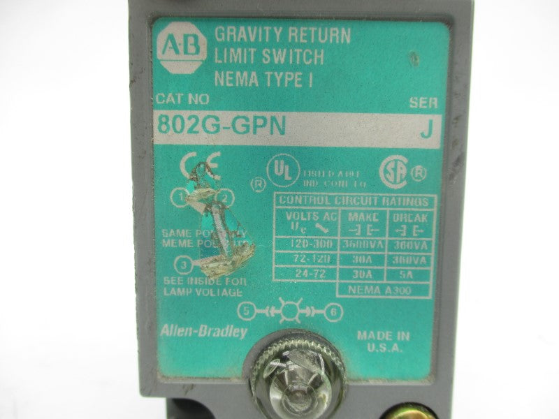 ALLEN BRADLEY 802G-GPN SER. J 300VAC (AS PICTURED) NSNP