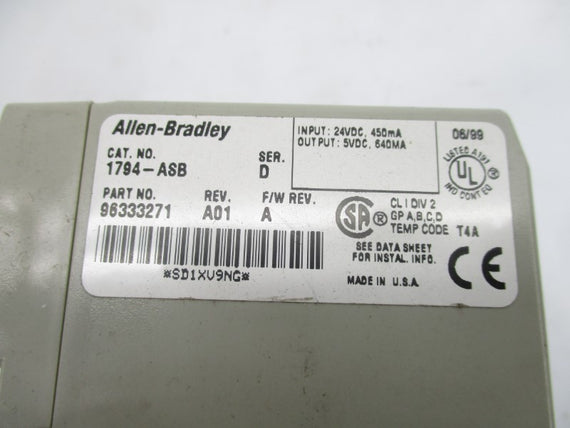 ALLEN BRADLEY 1794-ASB SER. D F/W A 24VDC REV. A01 UNMP