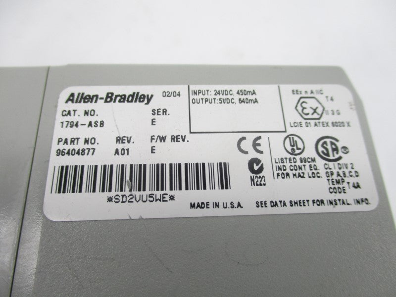 ALLEN BRADLEY 1794-ASB SER. E F/W E 24VDC REV. A01 NSNP
