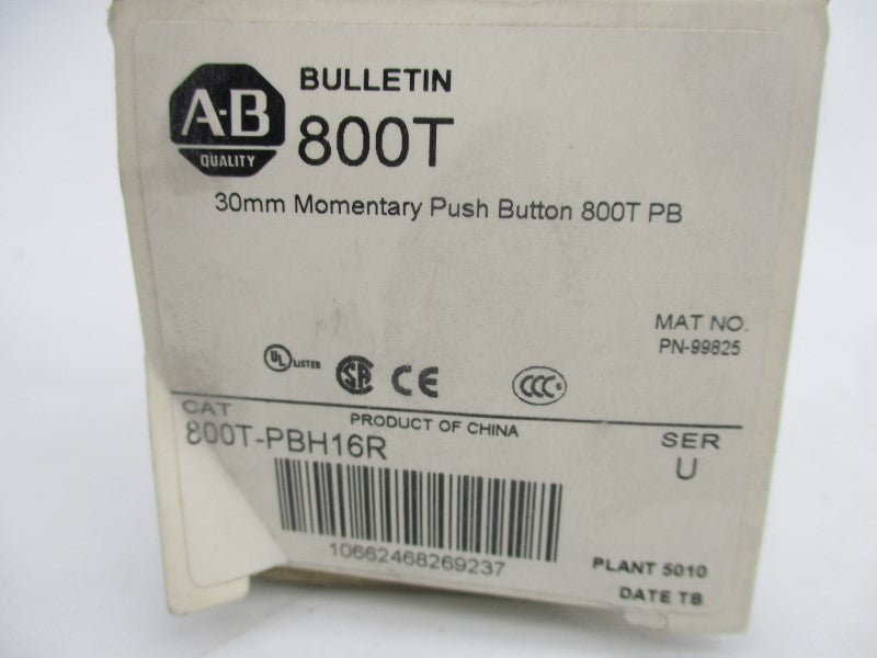ALLEN BRADLEY 800T-PBH16R SER. U 120V (WH) NSMP