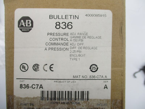 ALLEN BRADLEY 836-C7A SER. A 24-600V 4-150PSI (BR/WH) NSMP