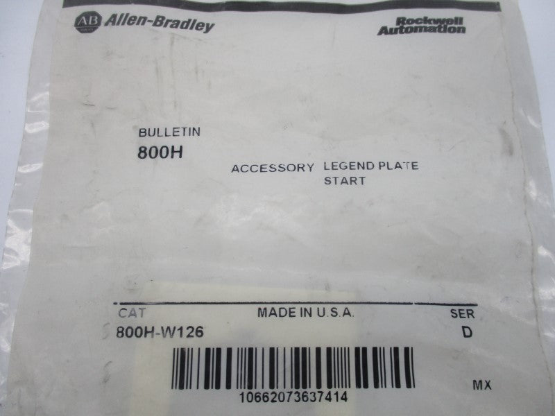 ALLEN BRADLEY 800H-W126 SER. D NSMP
