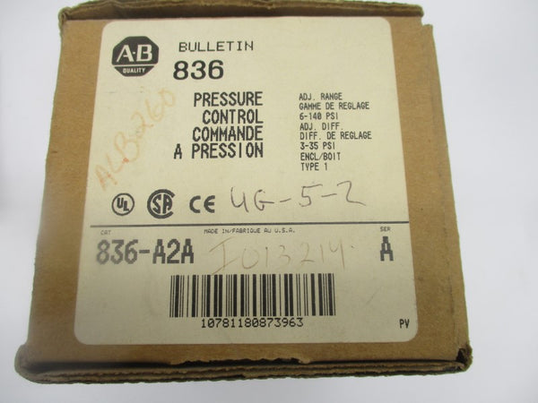 ALLEN BRADLEY 836-A2A SER. A 125-250V 6-140PSI (BR/WH) NSMP