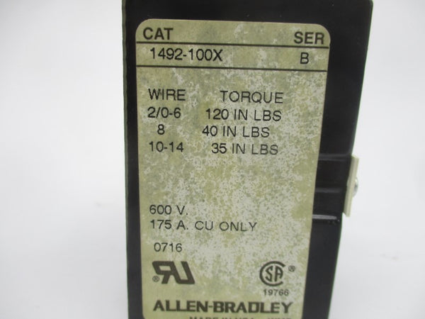 ALLEN BRADLEY 1492-100X SER. B 600V (WH) NSMP