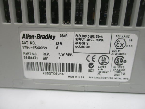 ALLEN BRADLEY 1794-IF2X0F2I SER. A F/W F 24VDC REV. A01 NSMP