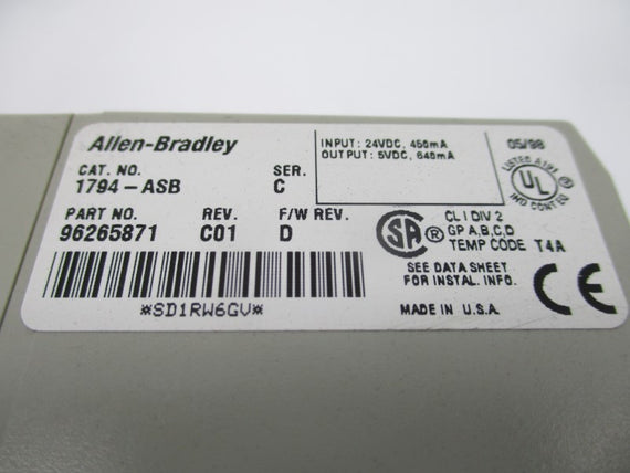 ALLEN BRADLEY 1794-ASB SER. C F/W D 24VDC REV. C01 NSMP