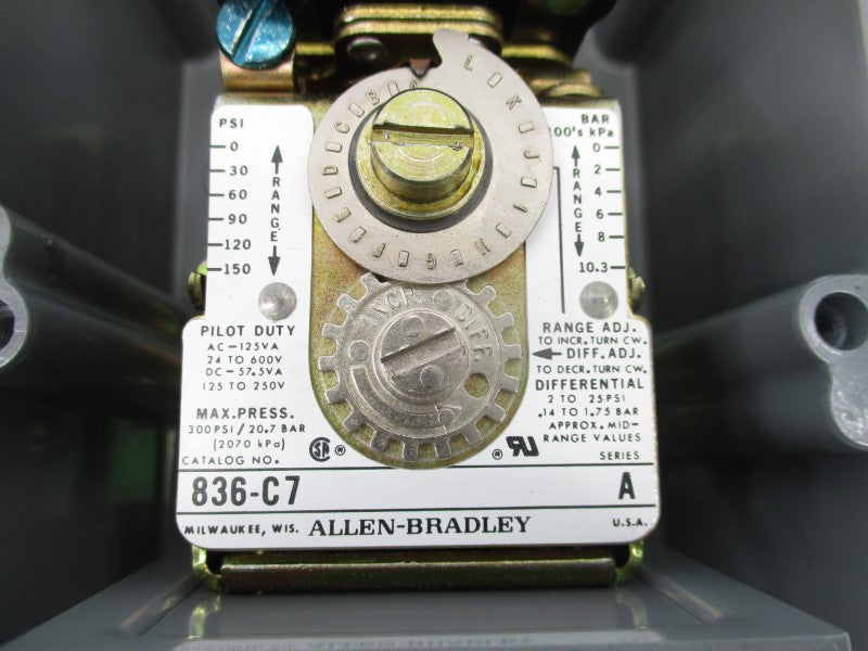 ALLEN BRADLEY 836-C7J SER. B 24-600VAC 4-150PSI (BR/YL) NSMP