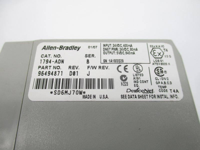 ALLEN BRADLEY 1794-ADN SER. B F/W J 24VDC REV. D01 NSMP