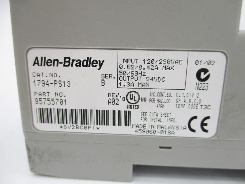 ALLEN BRADLEY 1794-PS13 SER. B 120/230VAC 0.62/0.42A REV. A02 NSMP
