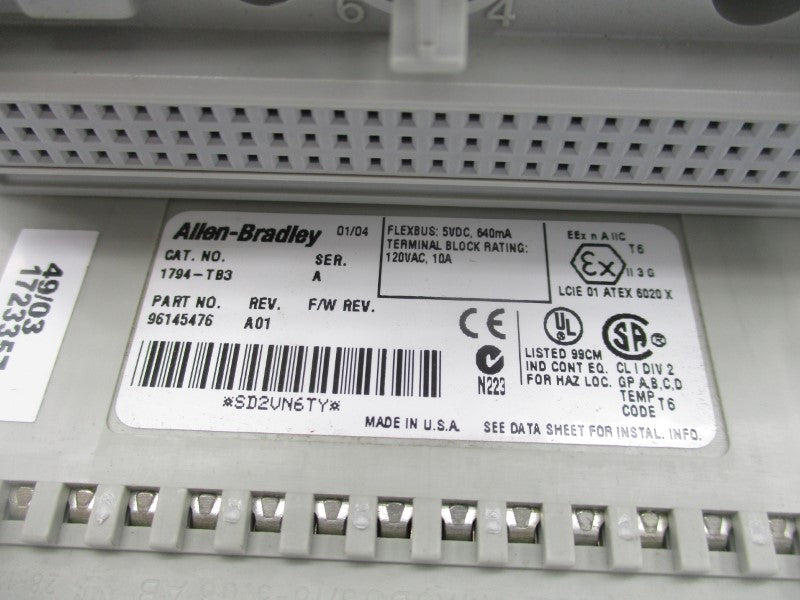 ALLEN BRADLEY 1794-TB3 SER. A 120VAC 10A REV. A01 NSMP