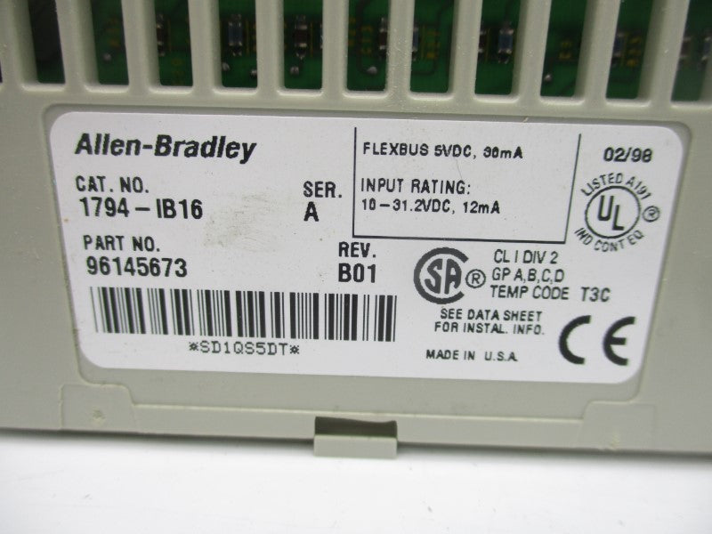 ALLEN BRADLEY 1794-IB16 SER. A 10-31.2VDC REV. B01 UNMP