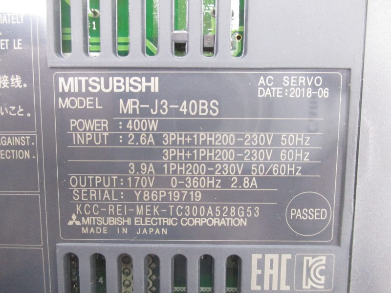MITSUBISHI MR-J3-40BS 230V 3.9A NSMP