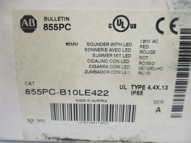 ALLEN BRADLEY 855PC-B10LE422 SER. A 120VAC (WH) NSMP