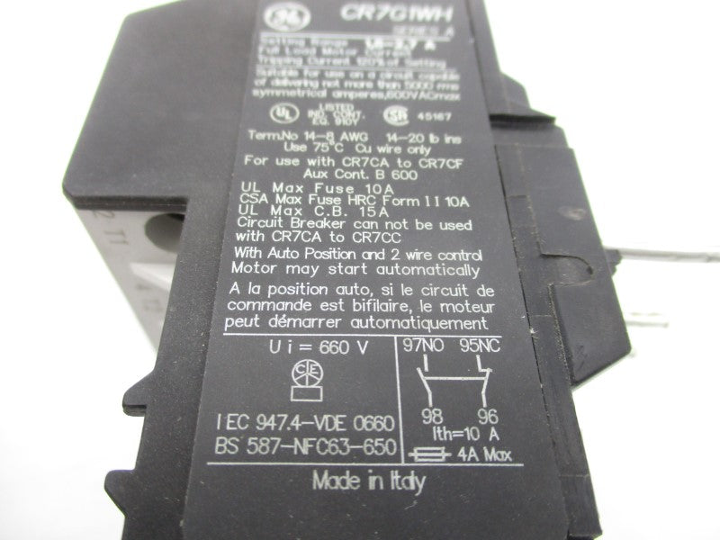 GENERAL ELECTRIC CR7G1WH SER. A 600V 1.8-2.7A UNMP