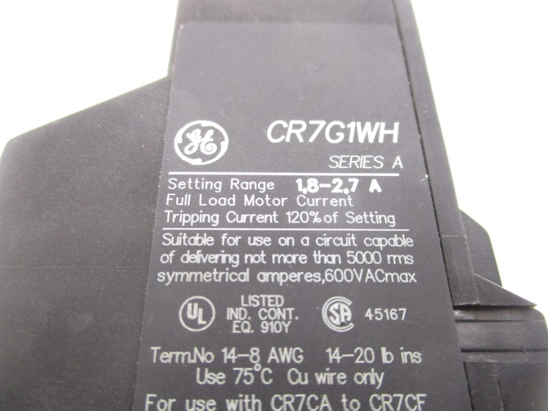 GENERAL ELECTRIC CR7G1WH SER. A 600V 1.8-2.7A UNMP