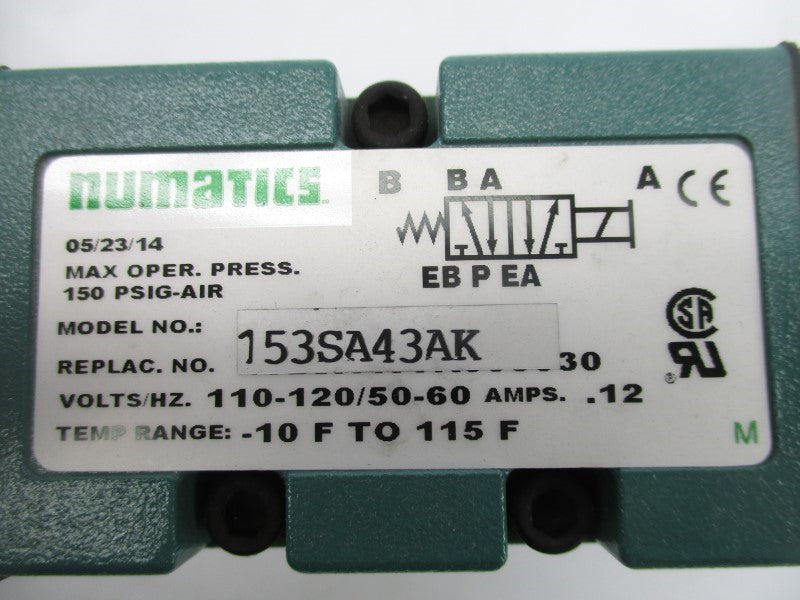 NUMATICS 153SA43AK 100-115/110-120V 0.12A 150PSI NSNP