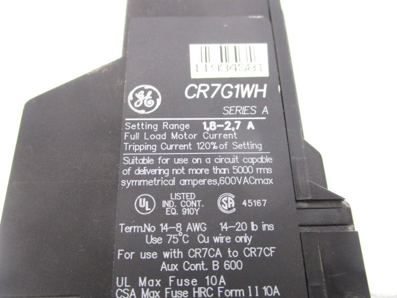 GENERAL ELECTRIC CR7G1WH SER. A 600V 1.8-2.7A NSNP