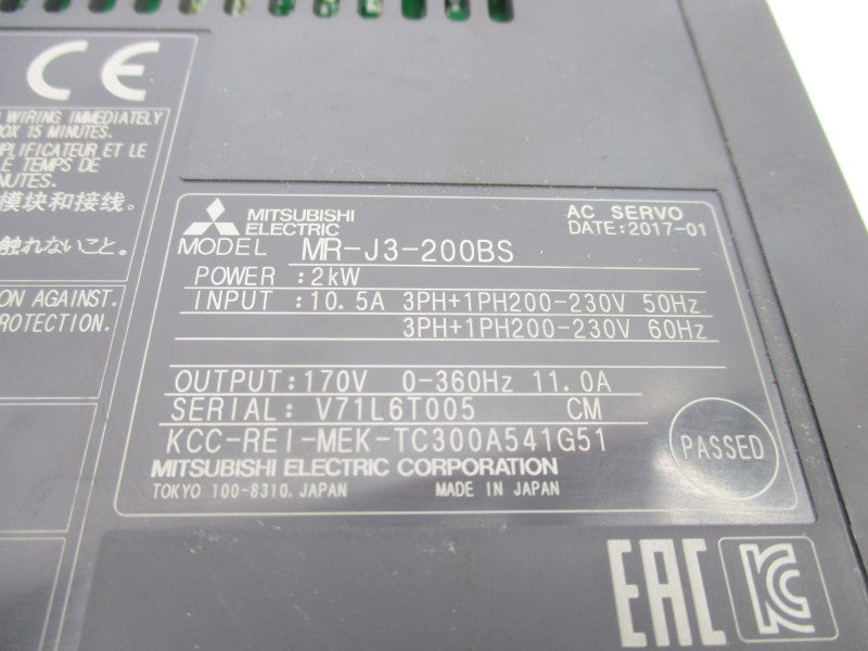 MITSUBISHI MR-J3-200BS 200-230V 10.5A UNMP