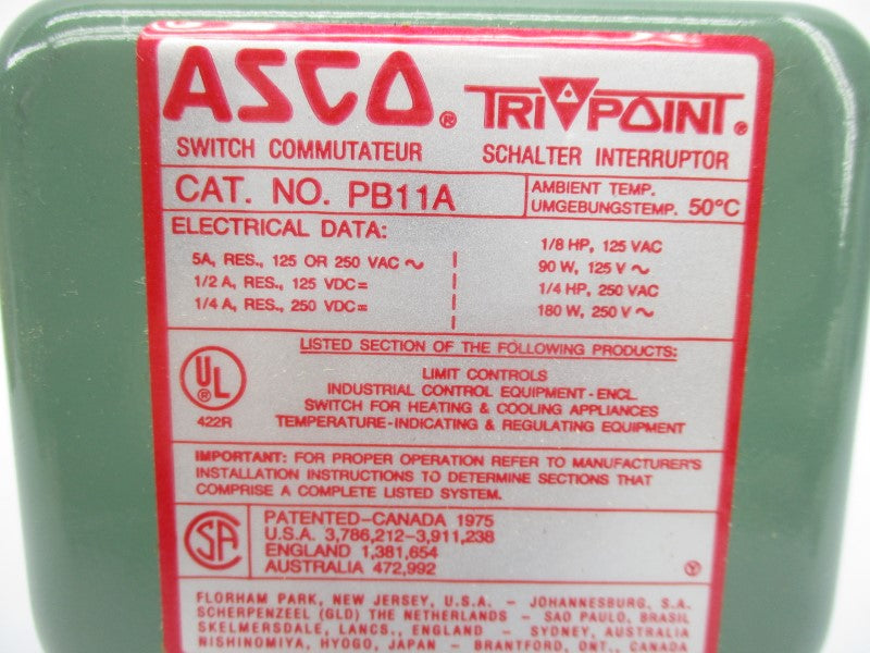 ASCO PB11A 250VAC 5A 0.41-4.1PSI NSMP