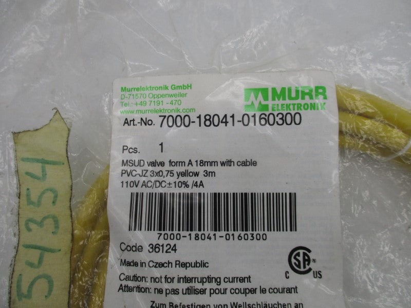 MURR ELEKTRONIK 7000-18041-0160300 110VAC/DC 4A 3M NSMP
