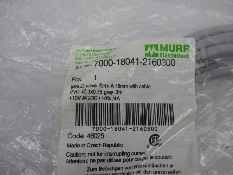MURR ELEKTRONIK 7000-18041-2160300 110VAC/DC 4A 3M NSMP