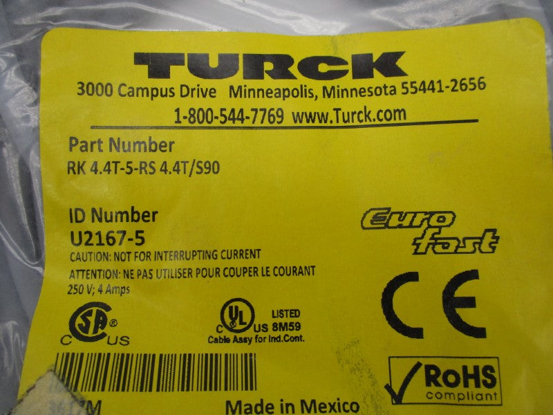 TURCK RK4.4T-5-RS4.4T/S90 U2167-5 250V 4A NSMP