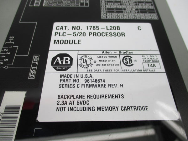 ALLEN BRADLEY 1785-L20B SER. C F/W H 5VDC 2.3A (NO KEY) UNMP