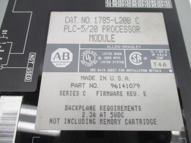 ALLEN BRADLEY 1785-L20B SER. C F/W E 5VDC 2.3A (NO TERMINAL) UNMP