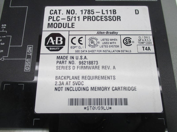 ALLEN BRADLEY 1785-L11B SER. D F/W A 5VDC 2.3A (NO KEY/TERMINAL) UNMP