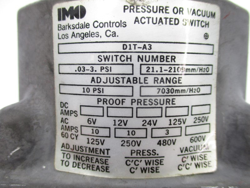 BARKSDALE D1T-A3 600V 10A 0.03-3PSI UNMP