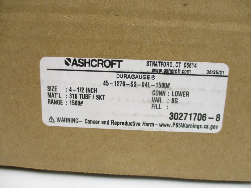 ASHCROFT 45-1279-SS-04L-1500# 0-1500PSI 4-1/2" NSMP