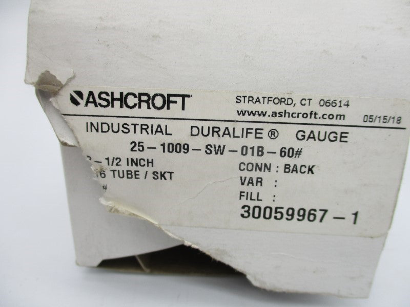 ASHCROFT 25-1009-SW-01B-60# 0-60PSI 2-1/2" NSMP
