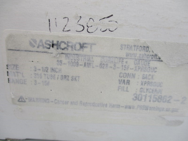 ASHCROFT 35-1009-AWL-02B-3-15#-XPRSGUC 3-15PSI 0-100 3-1/2" NSMP