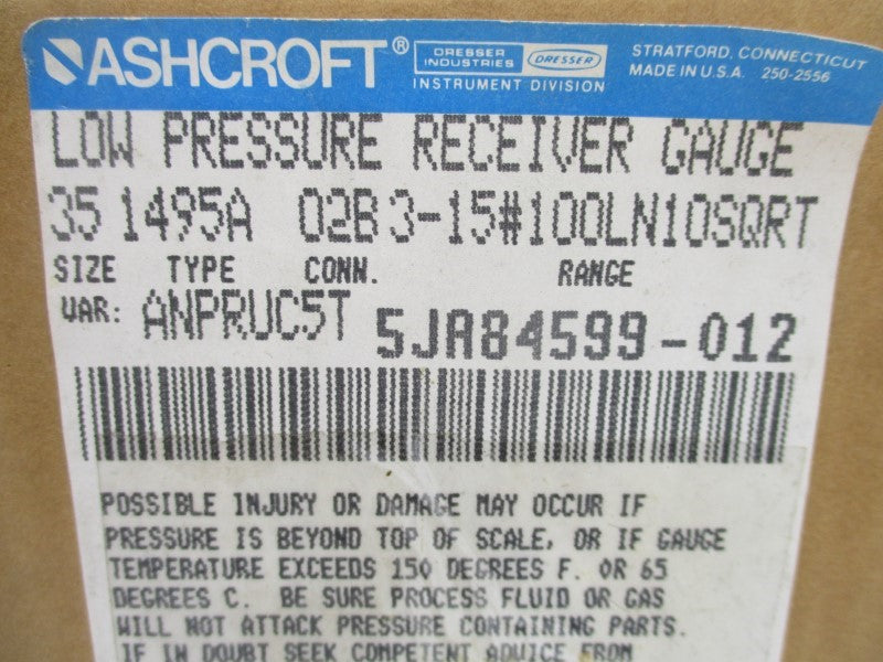 ASHCROFT 351495A02B3-15#100LN10SQRT 3-15PSI 0-100 NSMP