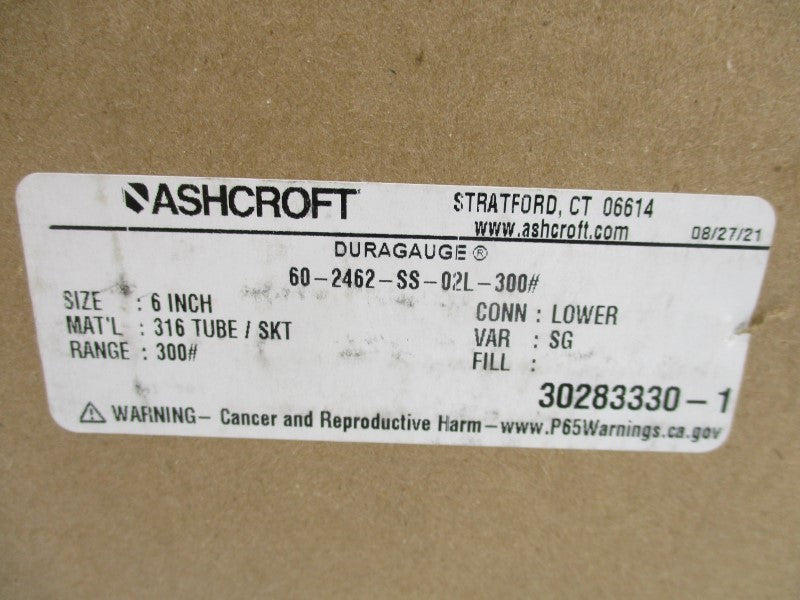 ASHCROFT 60-2462-SS-02L-300# 0-300PSI 6" NSMP
