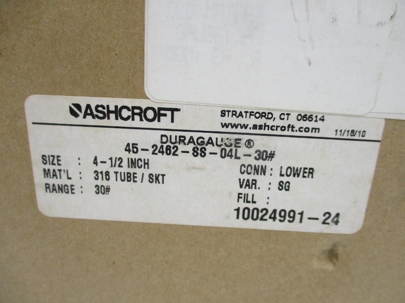 ASHCROFT 45-2462-SS-04L-30# 0-30PSI 4-1/2" NSMP