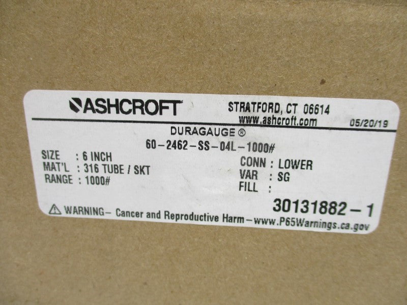 ASHCROFT 60-2462-SS-04L-1000# 0-1000PSI 6" NSMP