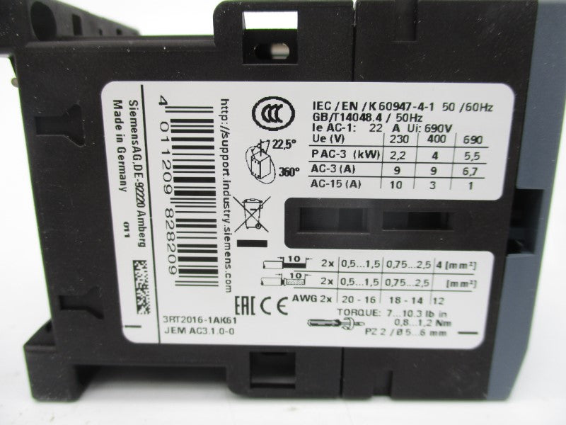 SIEMENS 3RT2016-1AK61 110/120V 9A NSMP