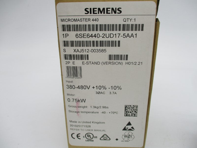 SIEMENS 6SE6440-2UD17-5AA1 380-480VAC 3.7A (AS PICTURED) NSMP
