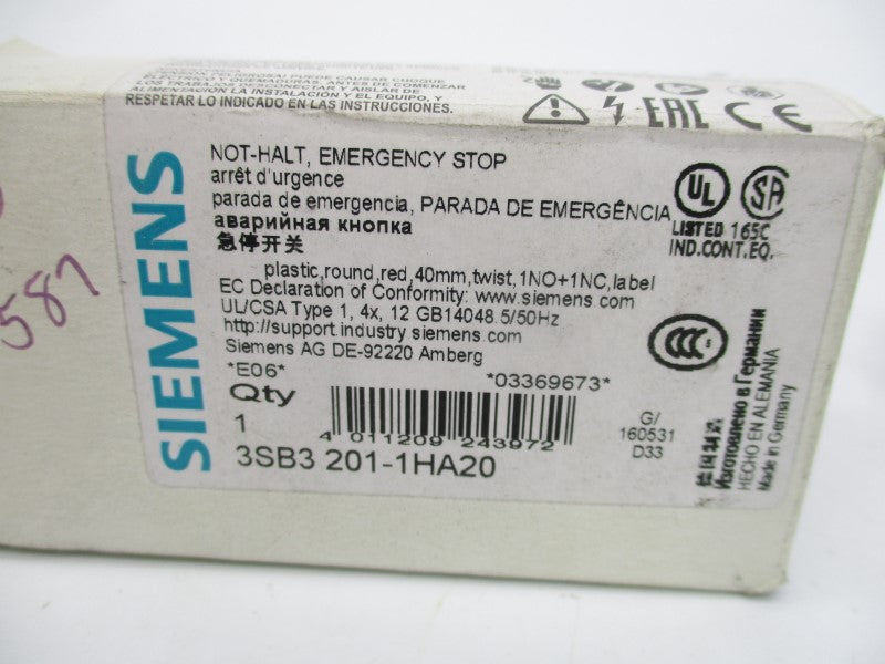 SIEMENS 3SB3201-1HA20 NSMP