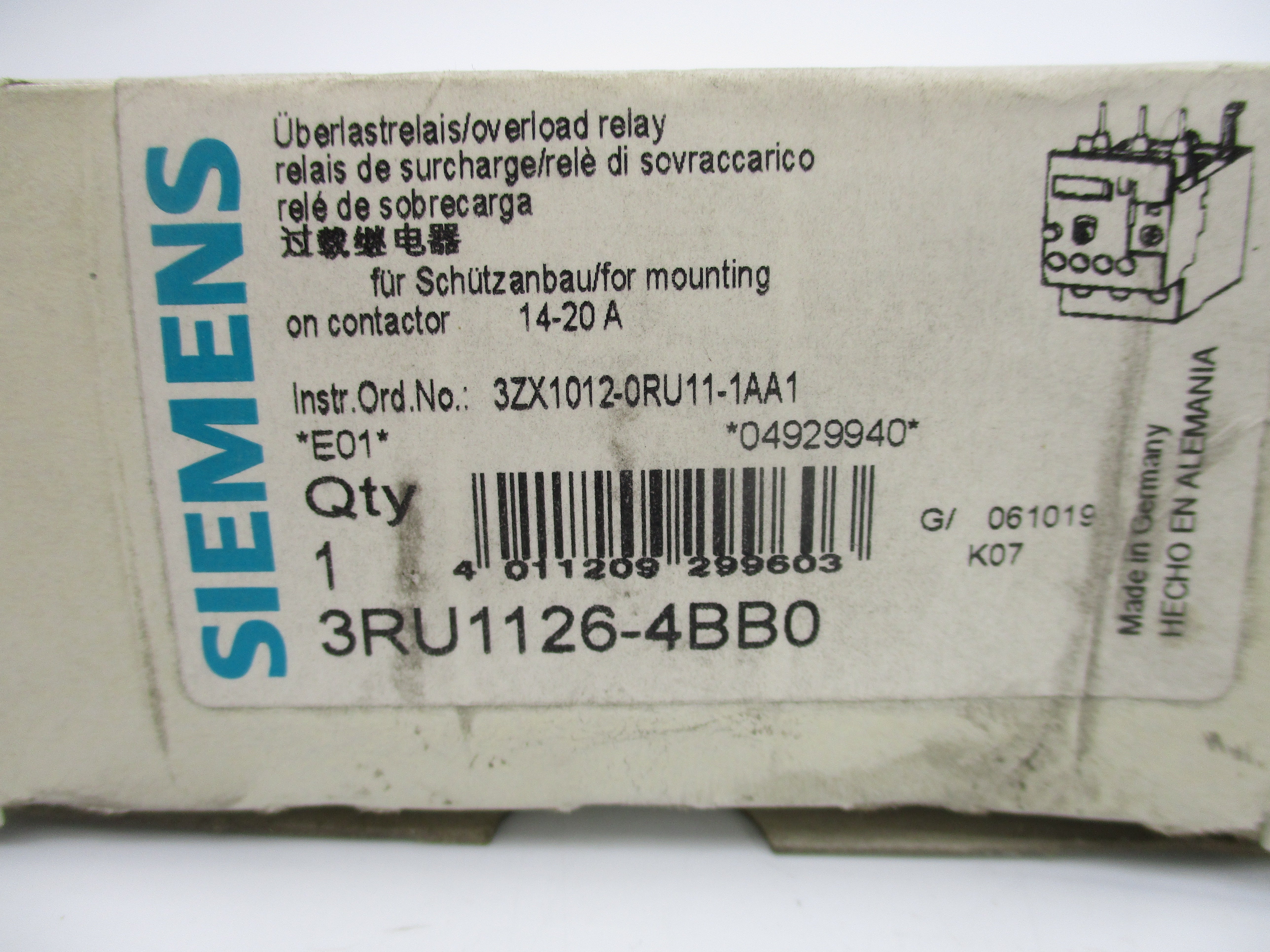 SIEMENS 3RU1126-4BB0 600VAC 14-20A NSMP