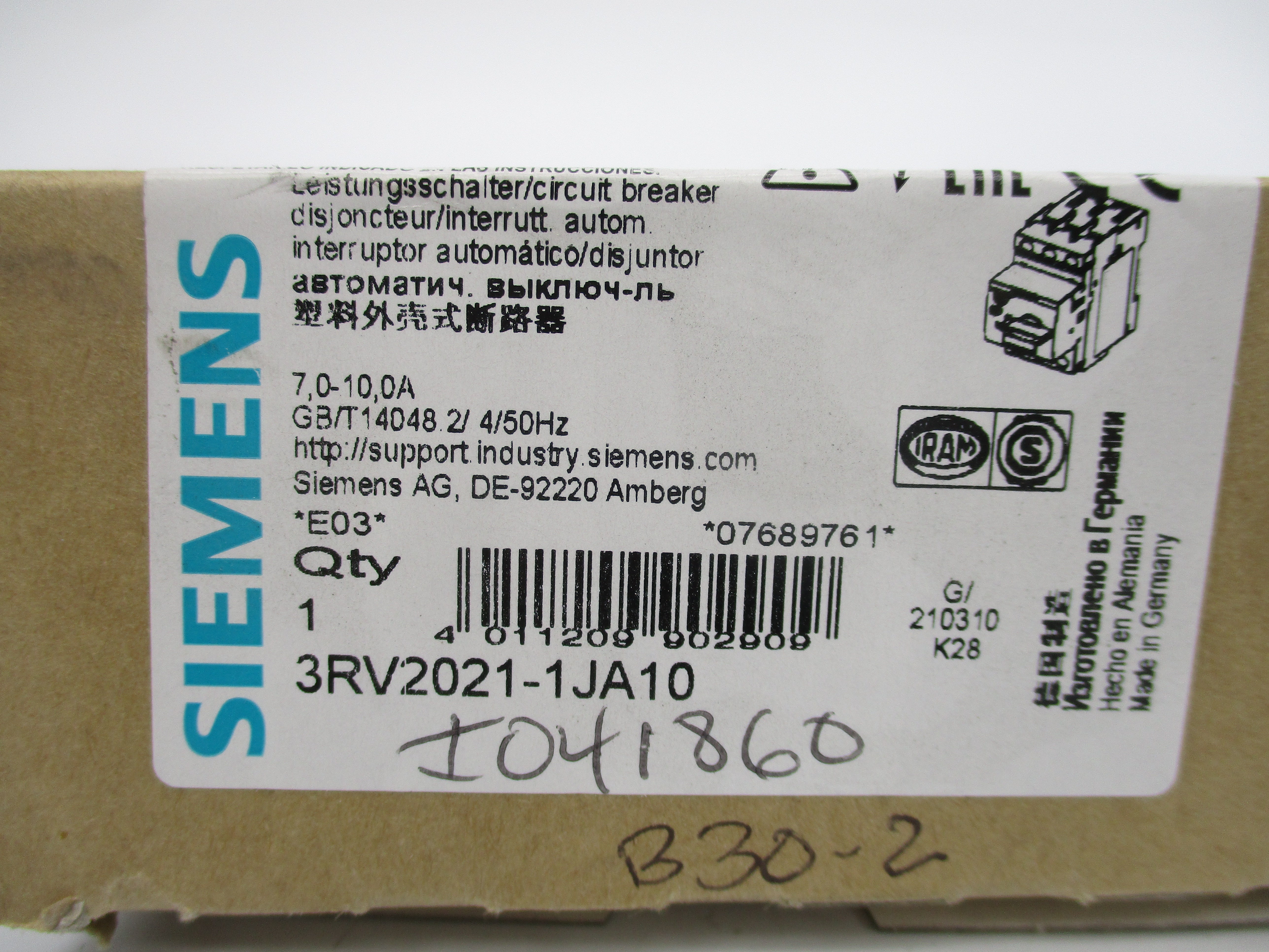 SIEMENS 3RV2021-1JA10 600VAC 7-10A NSMP