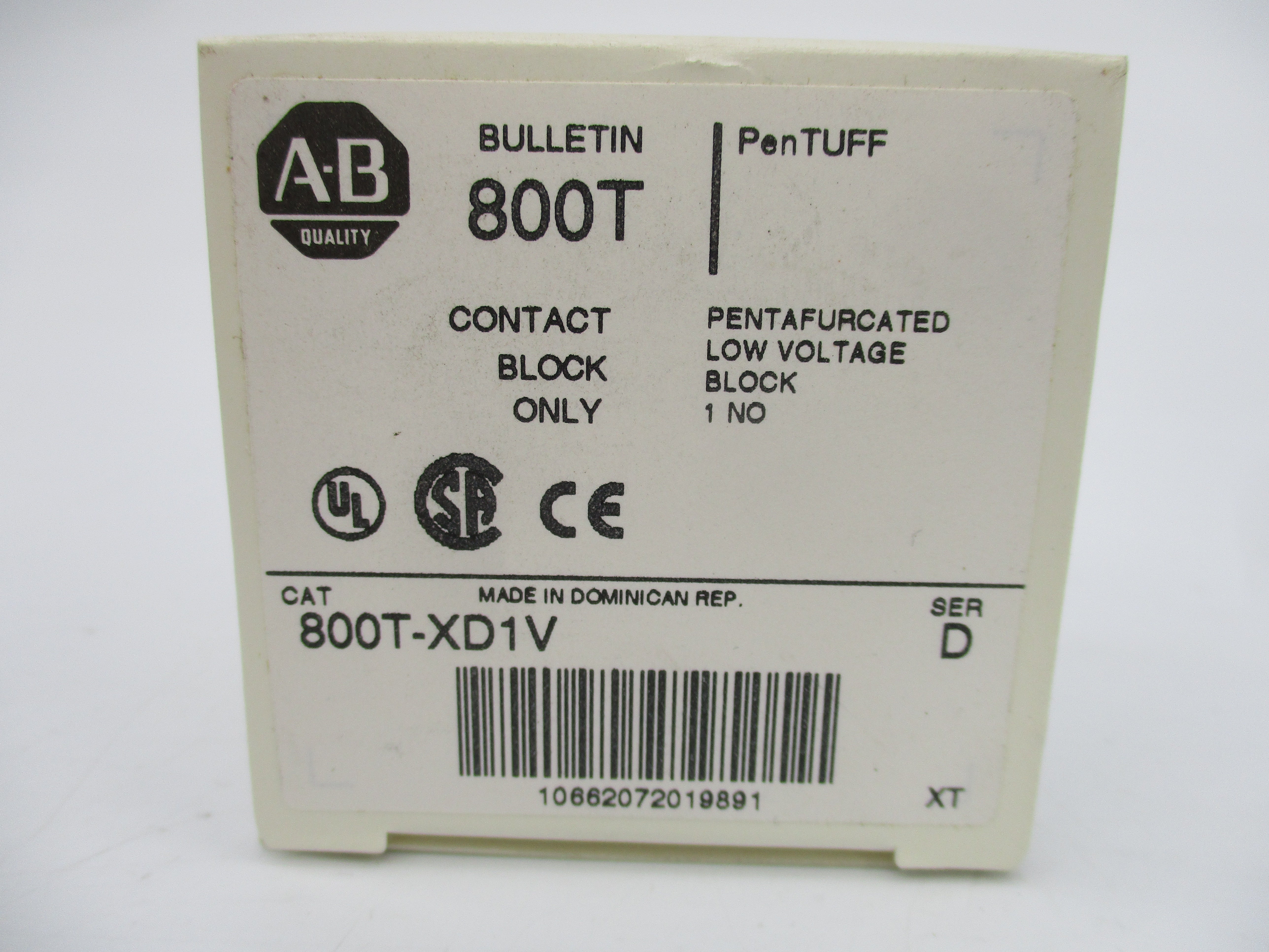 ALLEN BRADLEY 800T-XD1V SER. D 300VAC 2.5A (WH) NSMP