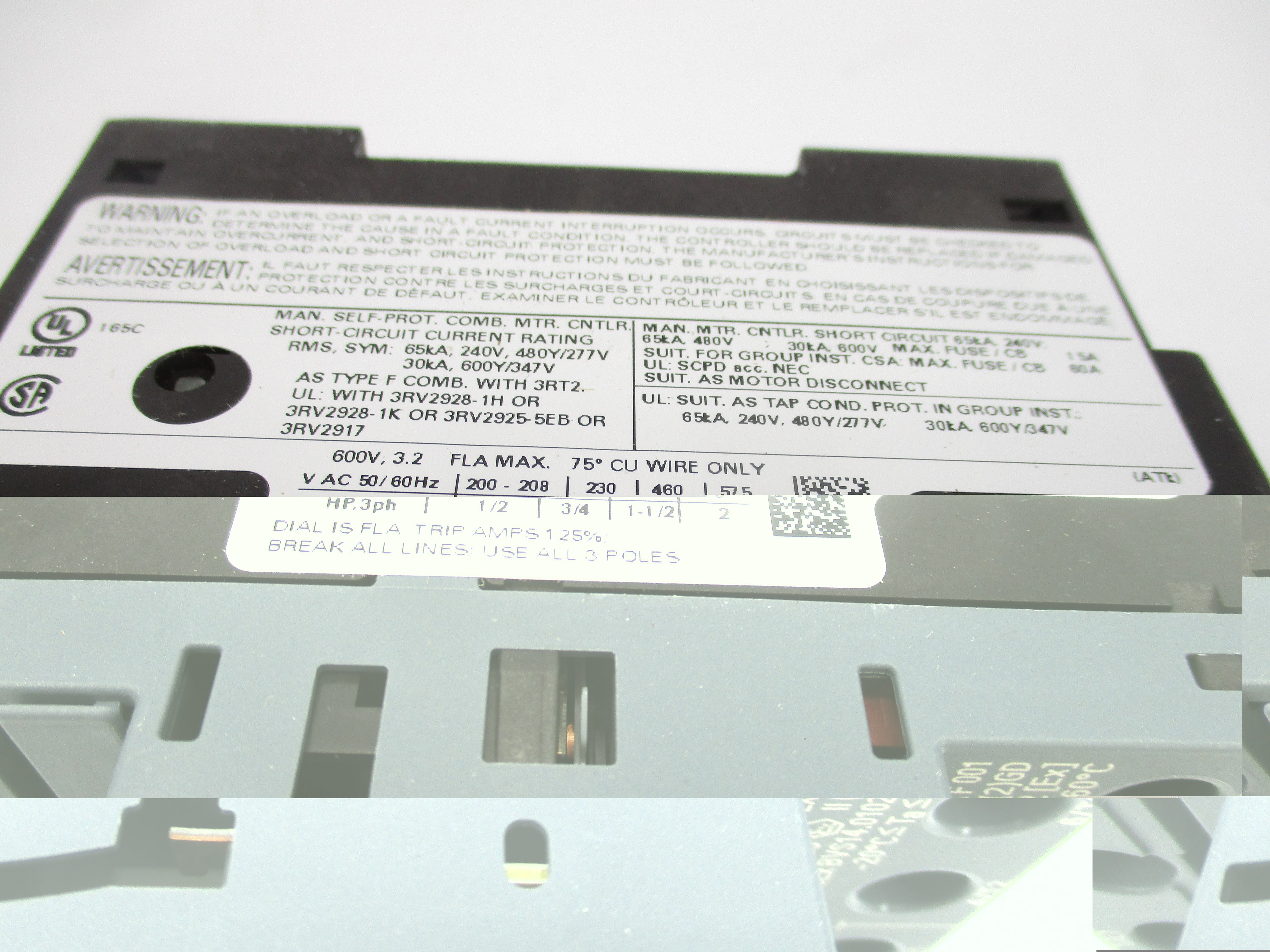 SIEMENS 3RV2021-1DA10 600VAC 2.2-3.2A NSMP